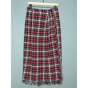 VTG Gruppo Americano Studio Women's 10 Wool Blend Plaid Fringe Long Wrap Skirt